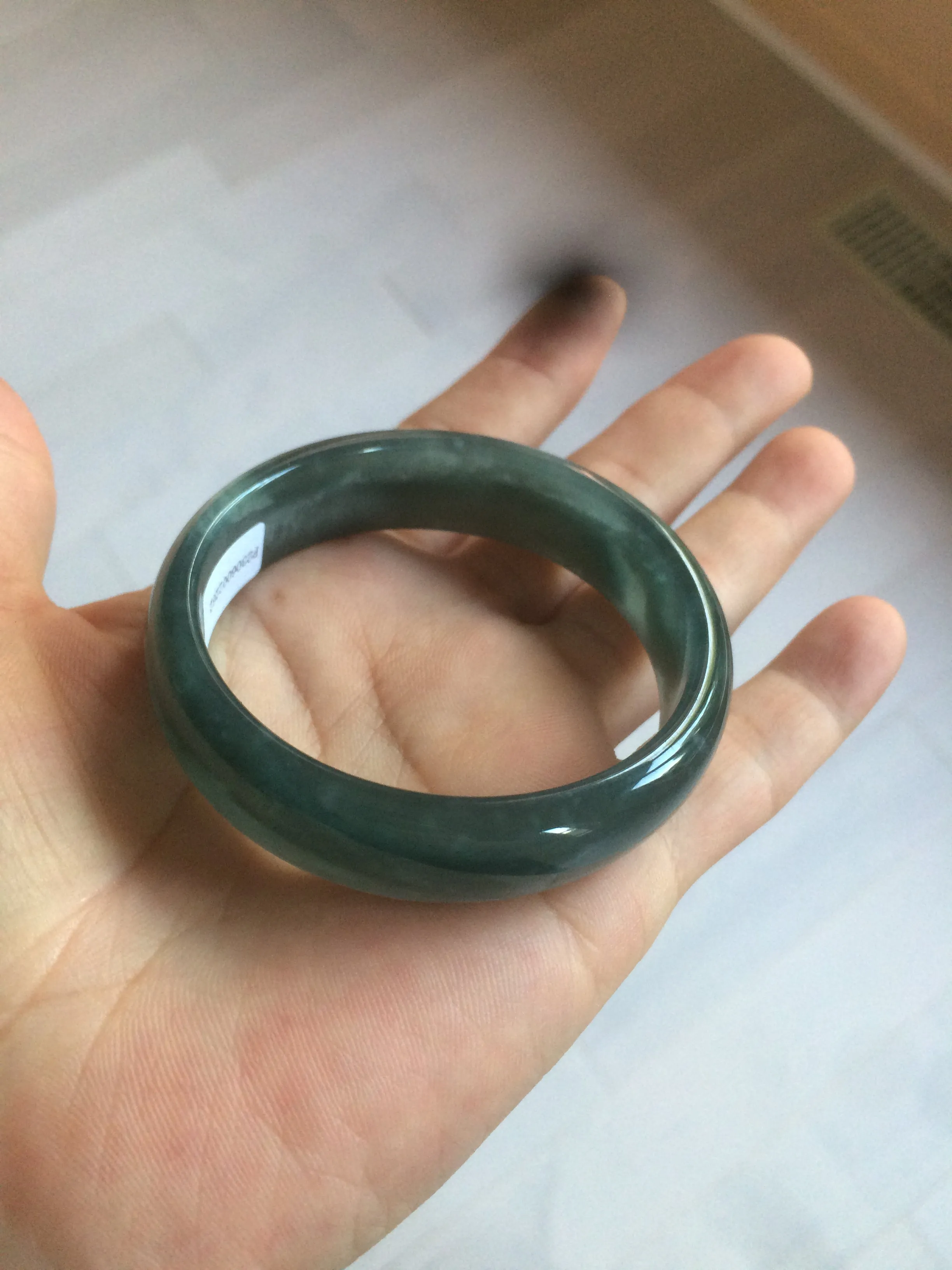 49mm Certified Type A 100% Natural icy watery deep sea green/blue/gray/white oval Guatemala Jadeite bangle F124-2262