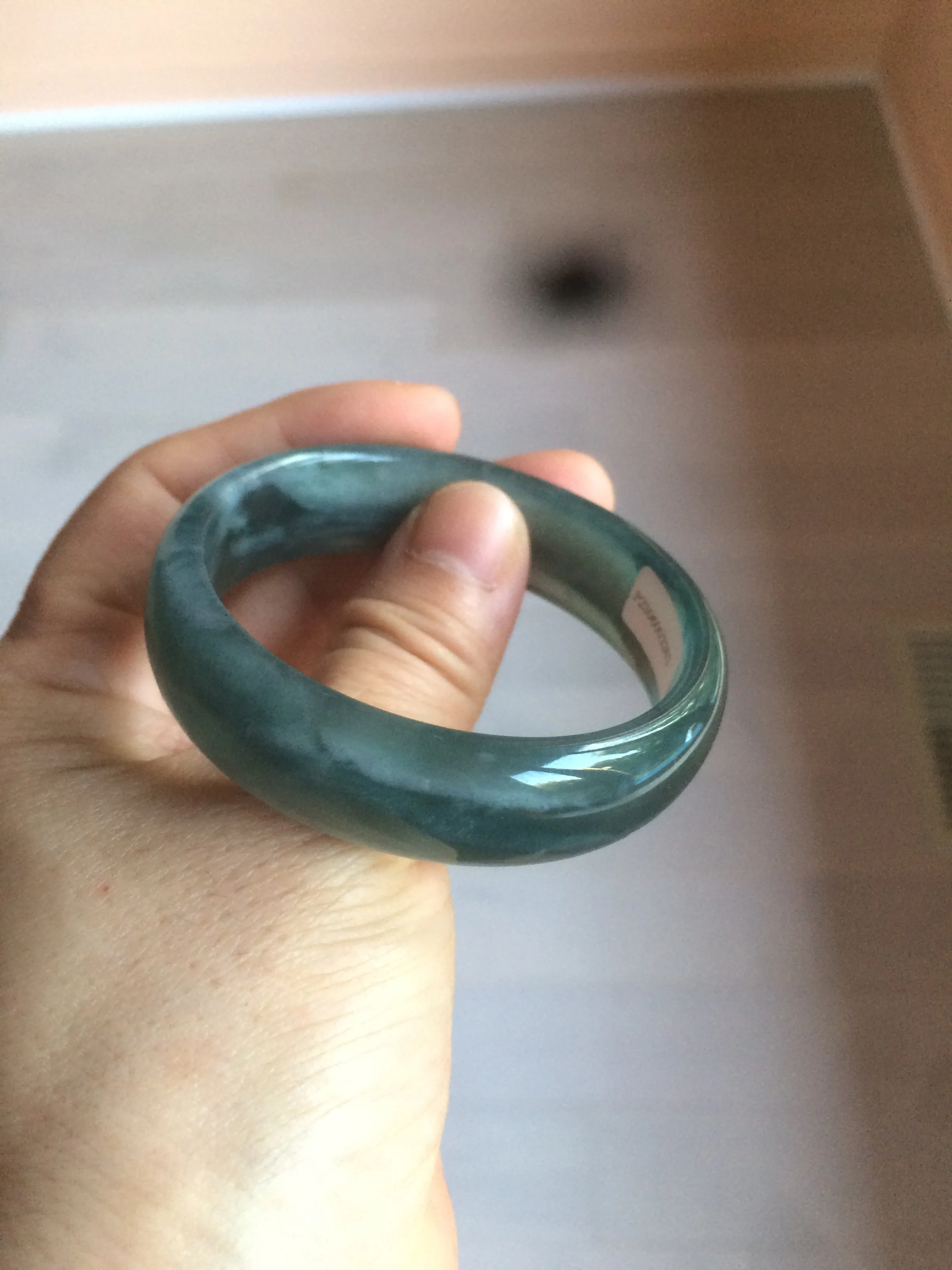 49mm Certified Type A 100% Natural icy watery deep sea green/blue/gray/white oval Guatemala Jadeite bangle F124-2262