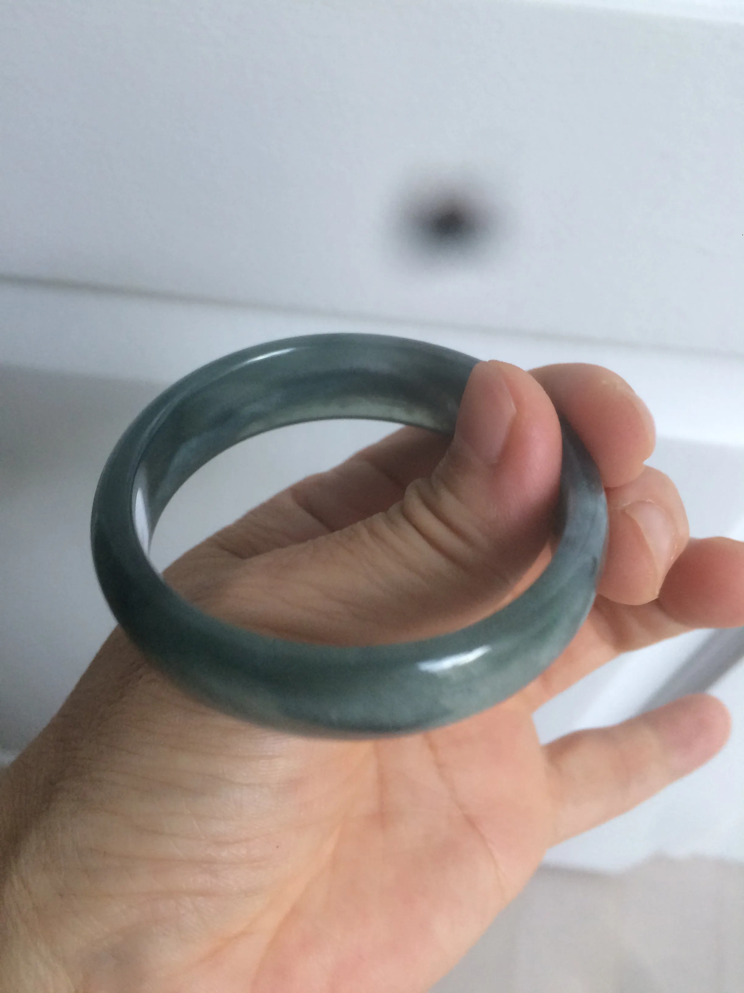 49mm Certified Type A 100% Natural icy watery deep sea green/blue/gray/white oval Guatemala Jadeite bangle F124-2262