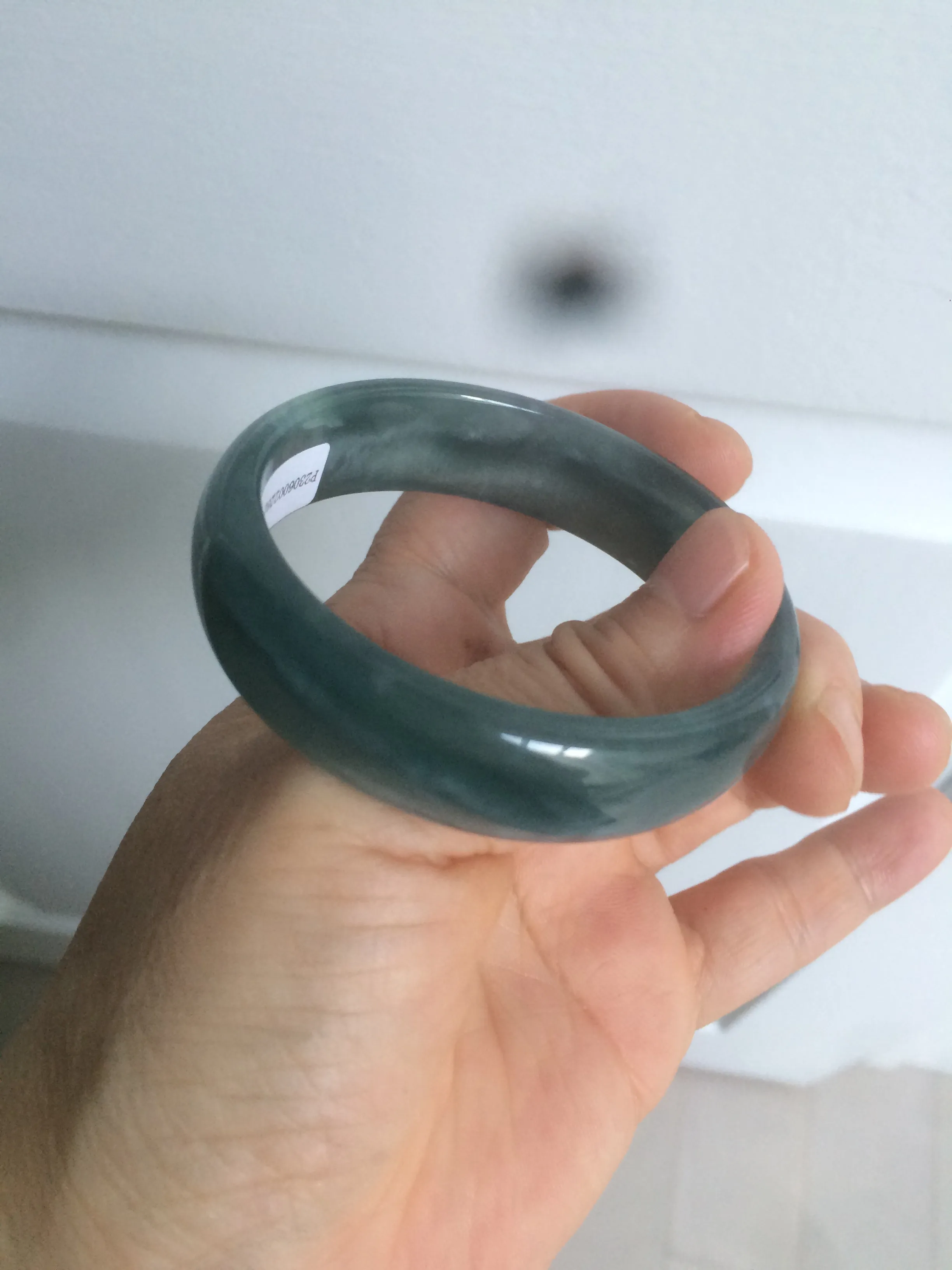 49mm Certified Type A 100% Natural icy watery deep sea green/blue/gray/white oval Guatemala Jadeite bangle F124-2262