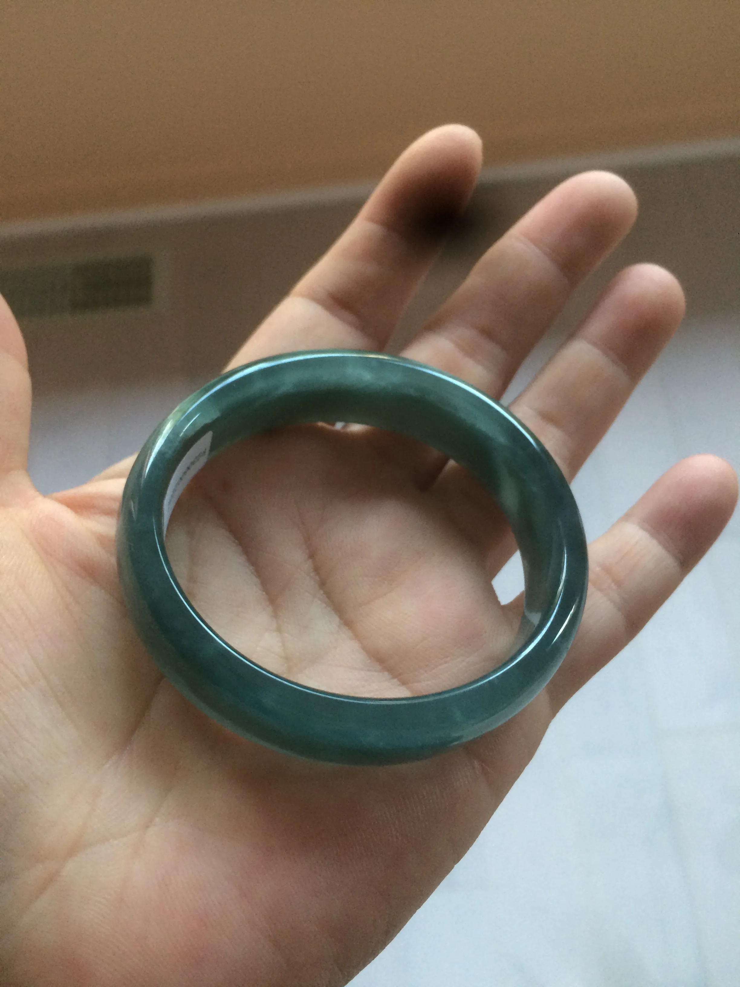 49mm Certified Type A 100% Natural icy watery deep sea green/blue/gray/white oval Guatemala Jadeite bangle F124-2262