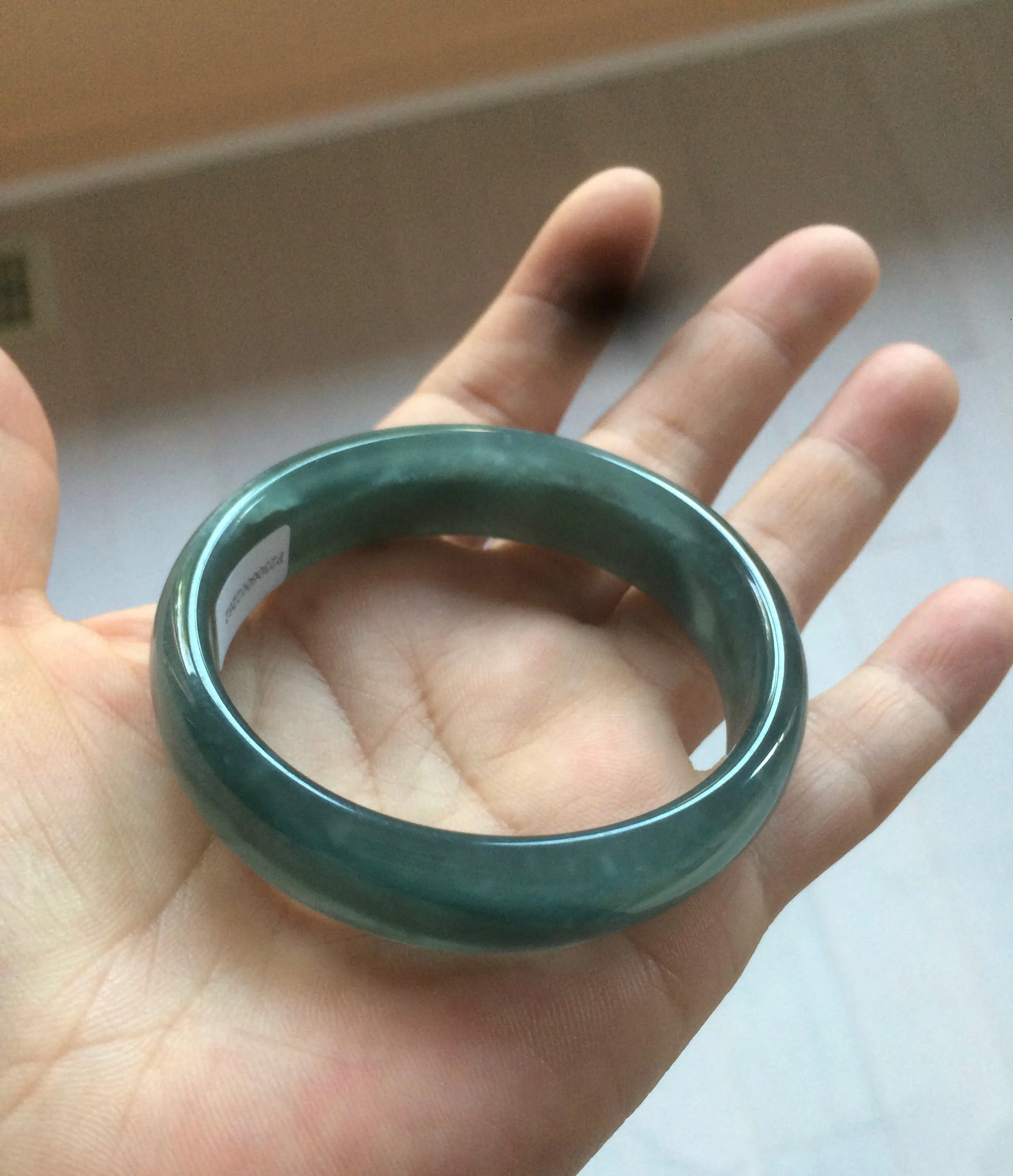 49mm Certified Type A 100% Natural icy watery deep sea green/blue/gray/white oval Guatemala Jadeite bangle F124-2262