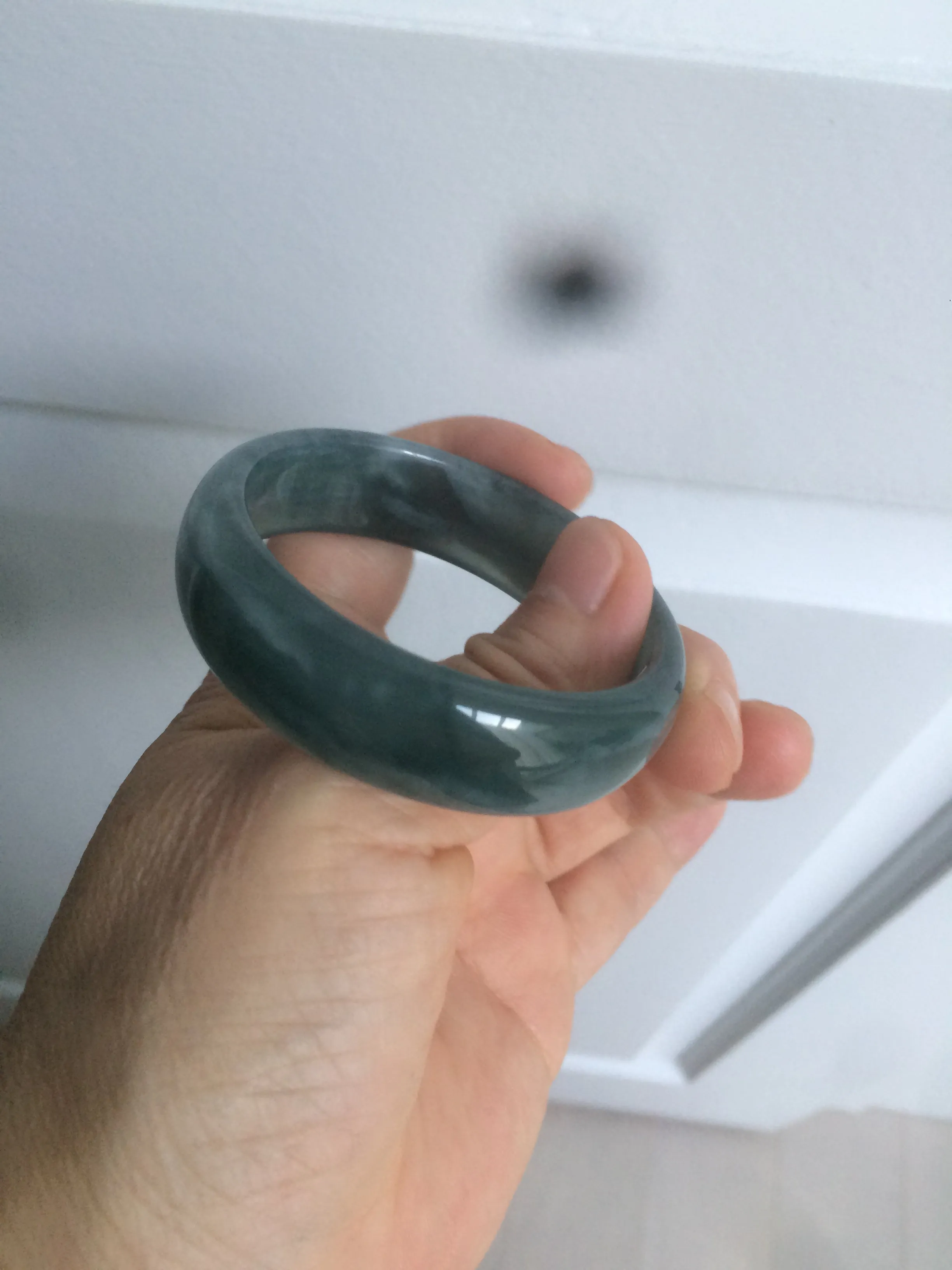 49mm Certified Type A 100% Natural icy watery deep sea green/blue/gray/white oval Guatemala Jadeite bangle F124-2262