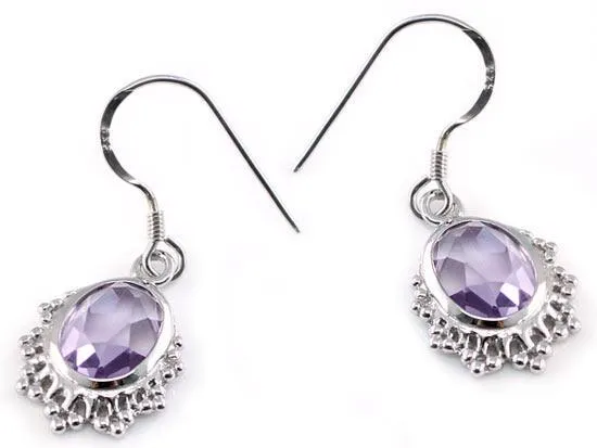 5 Carat Genuine Purple Oval Cut Amethyst 925 Sterling Silver Dangle Fine Earrings MXFE8006