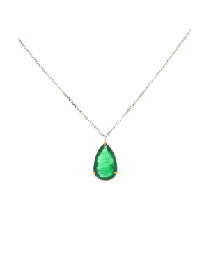 5.22ct Emerald 18K Gold Pear Cut Necklace