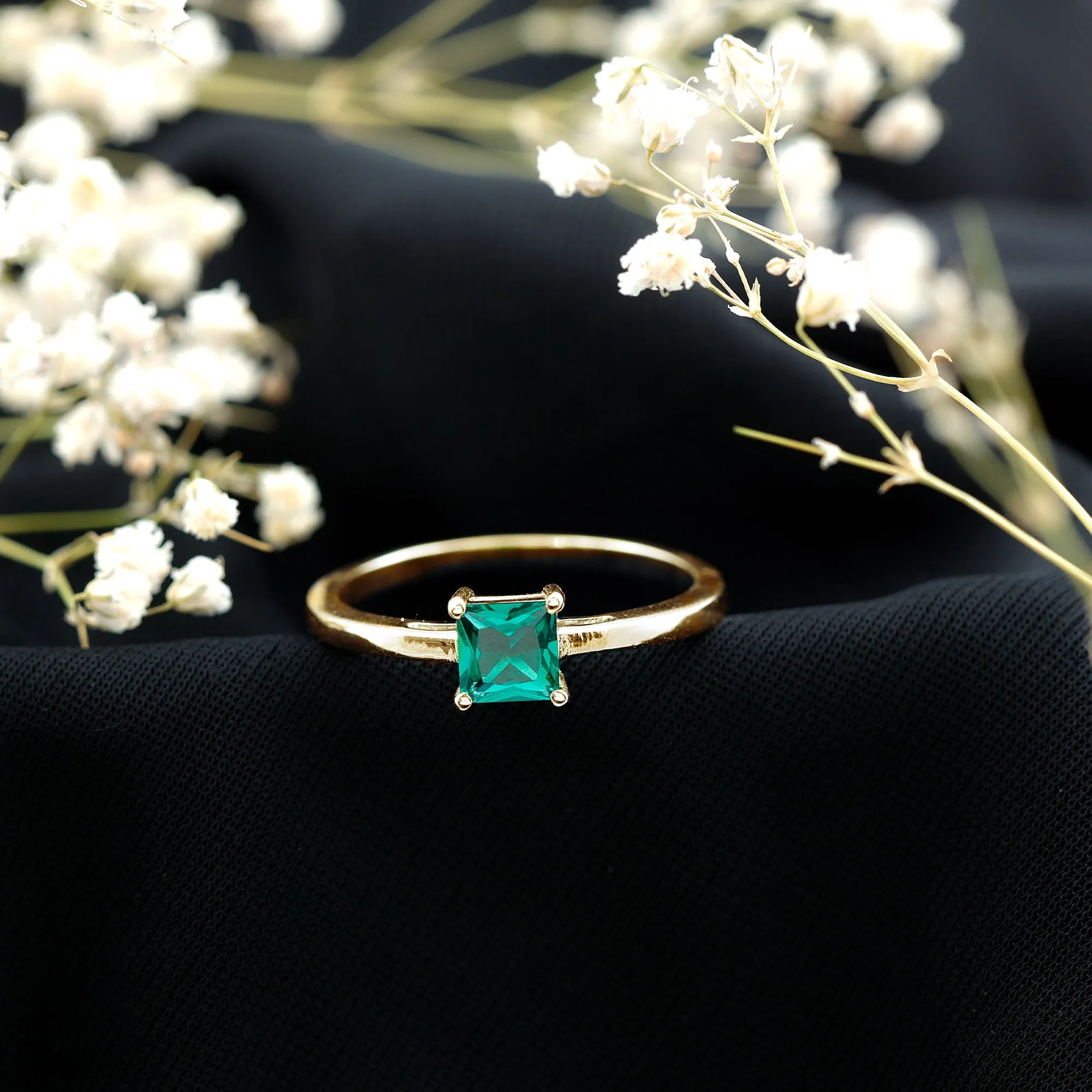 5.5 MM Princess Cut Lab Created Emerald Solitaire Ring