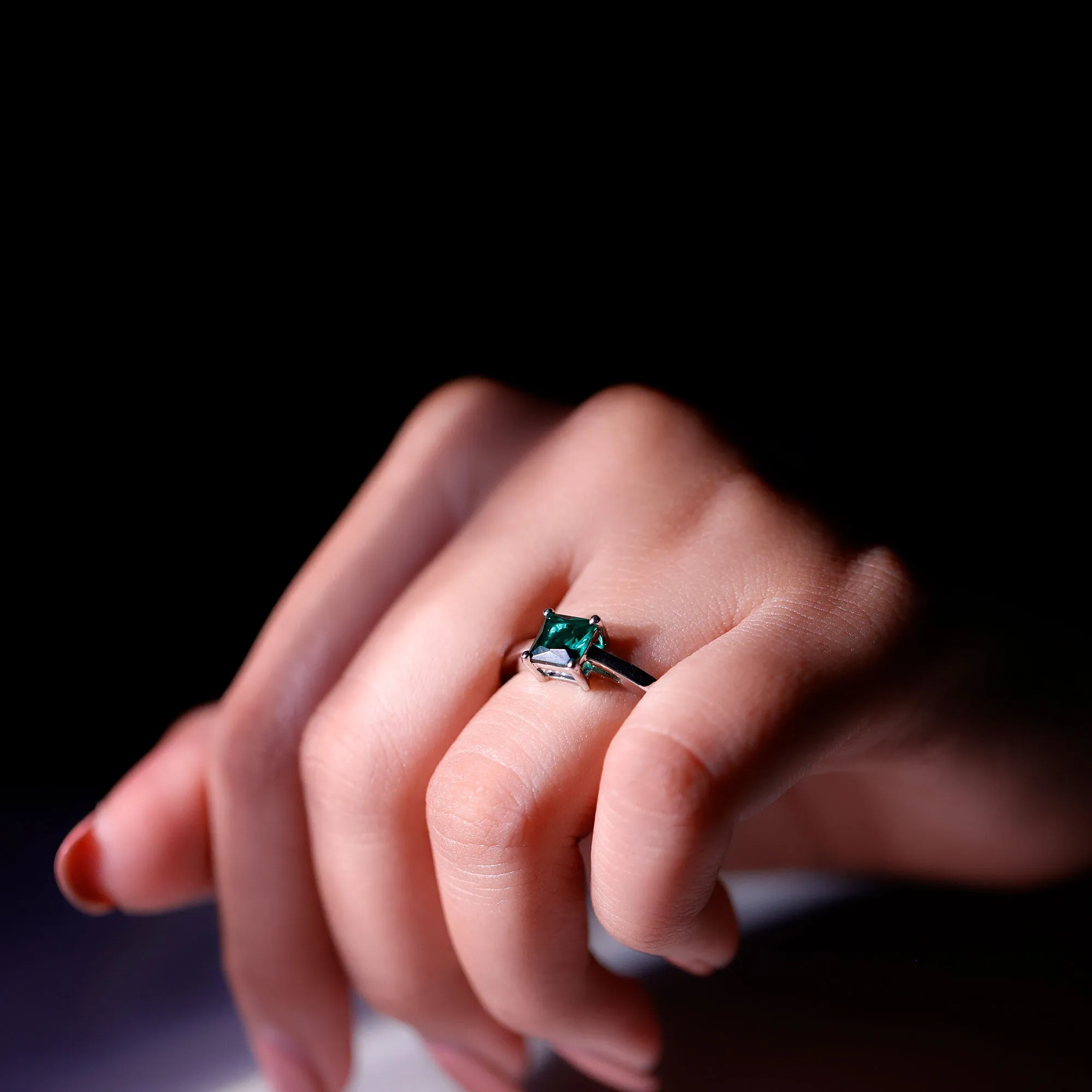 5.5 MM Princess Cut Lab Created Emerald Solitaire Ring