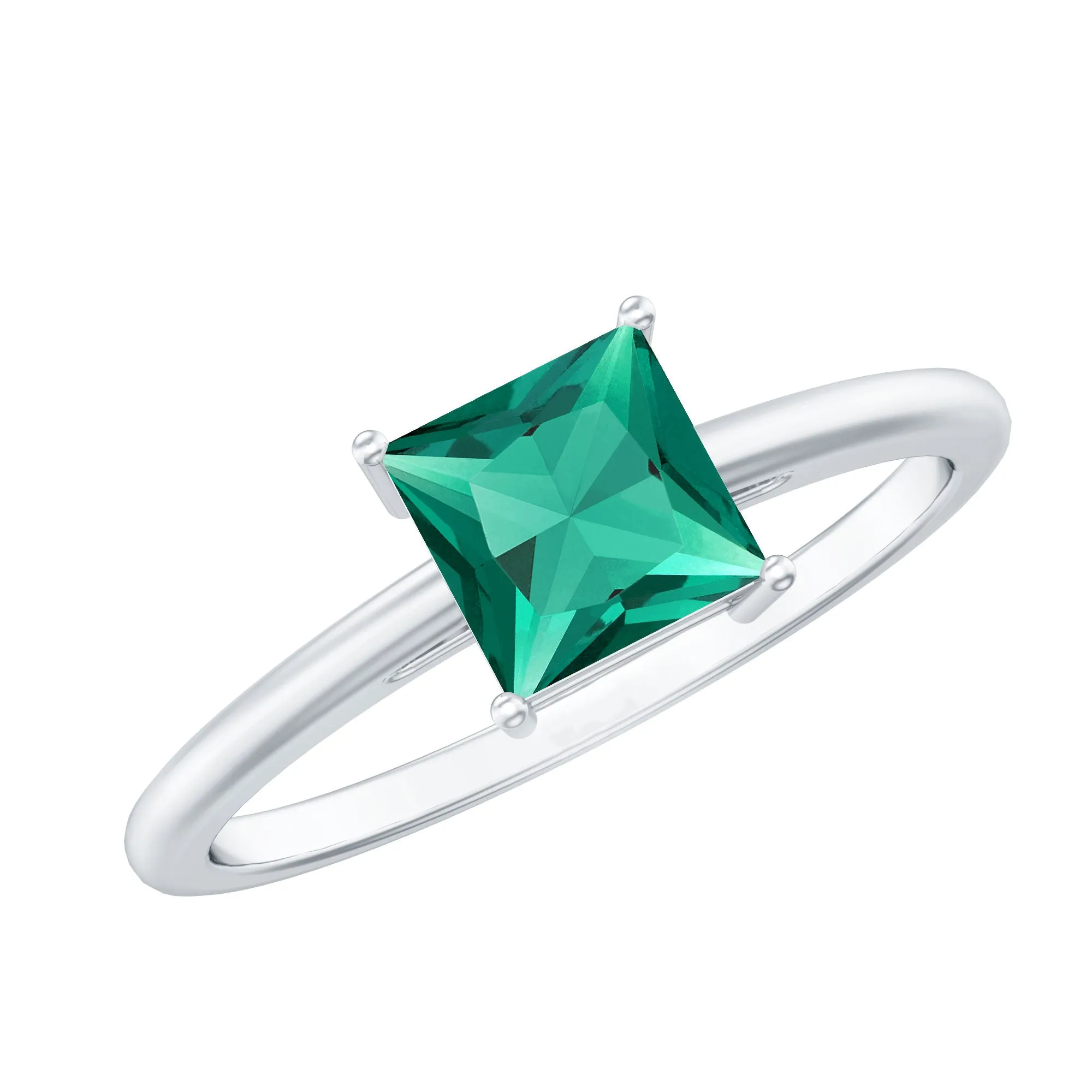 5.5 MM Princess Cut Lab Created Emerald Solitaire Ring