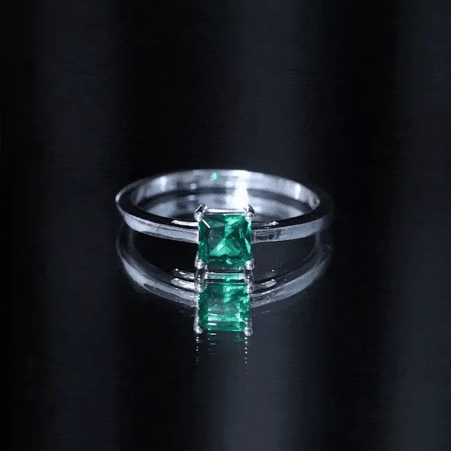 5.5 MM Princess Cut Lab Created Emerald Solitaire Ring