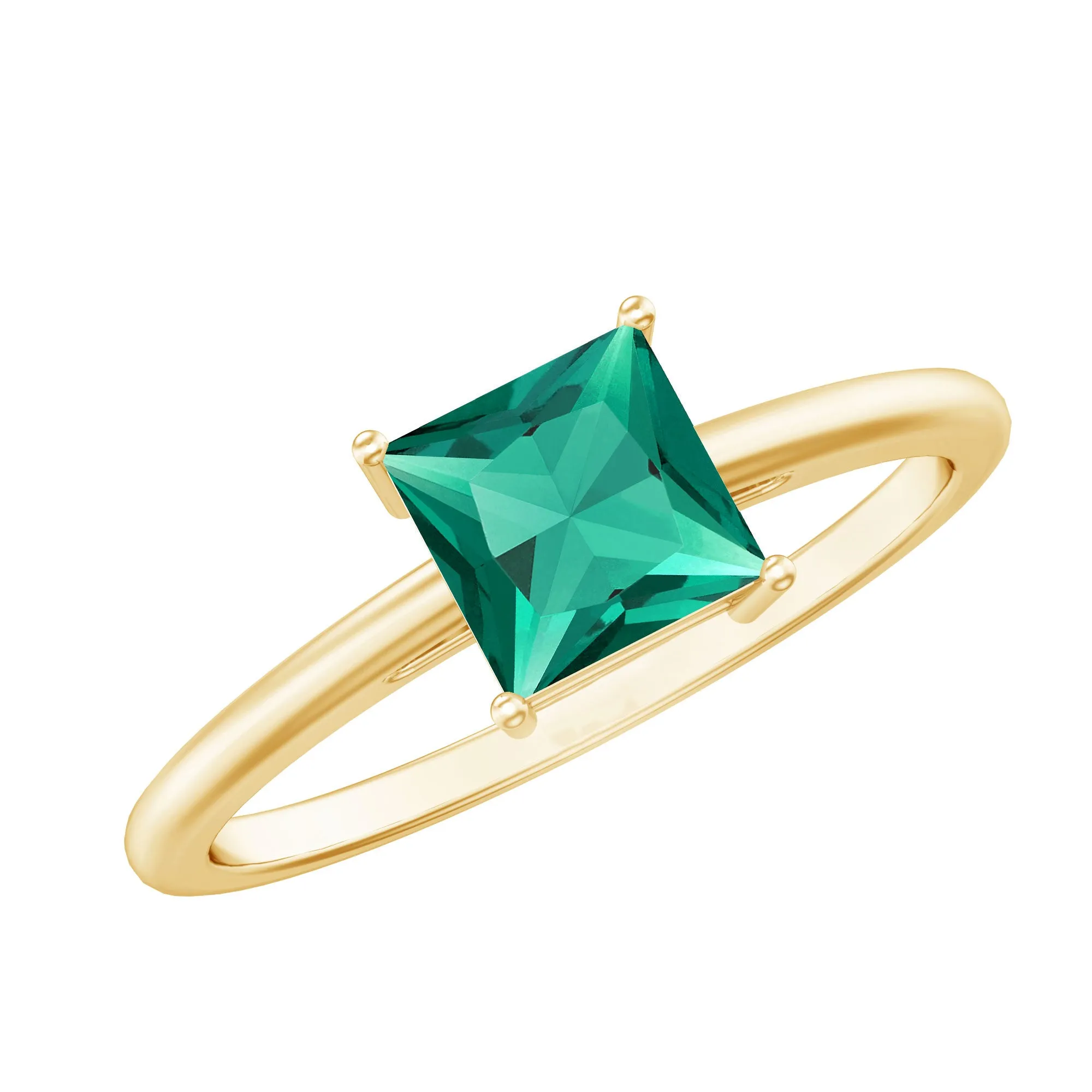 5.5 MM Princess Cut Lab Created Emerald Solitaire Ring