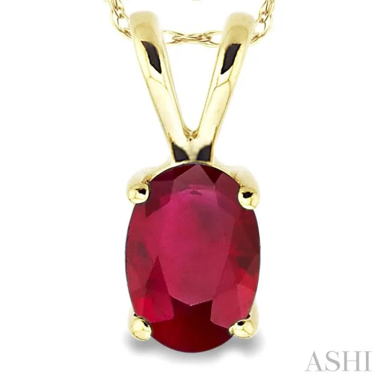 6x4 MM Oval Cut Ruby Pendant in 14K Yellow Gold with Chain