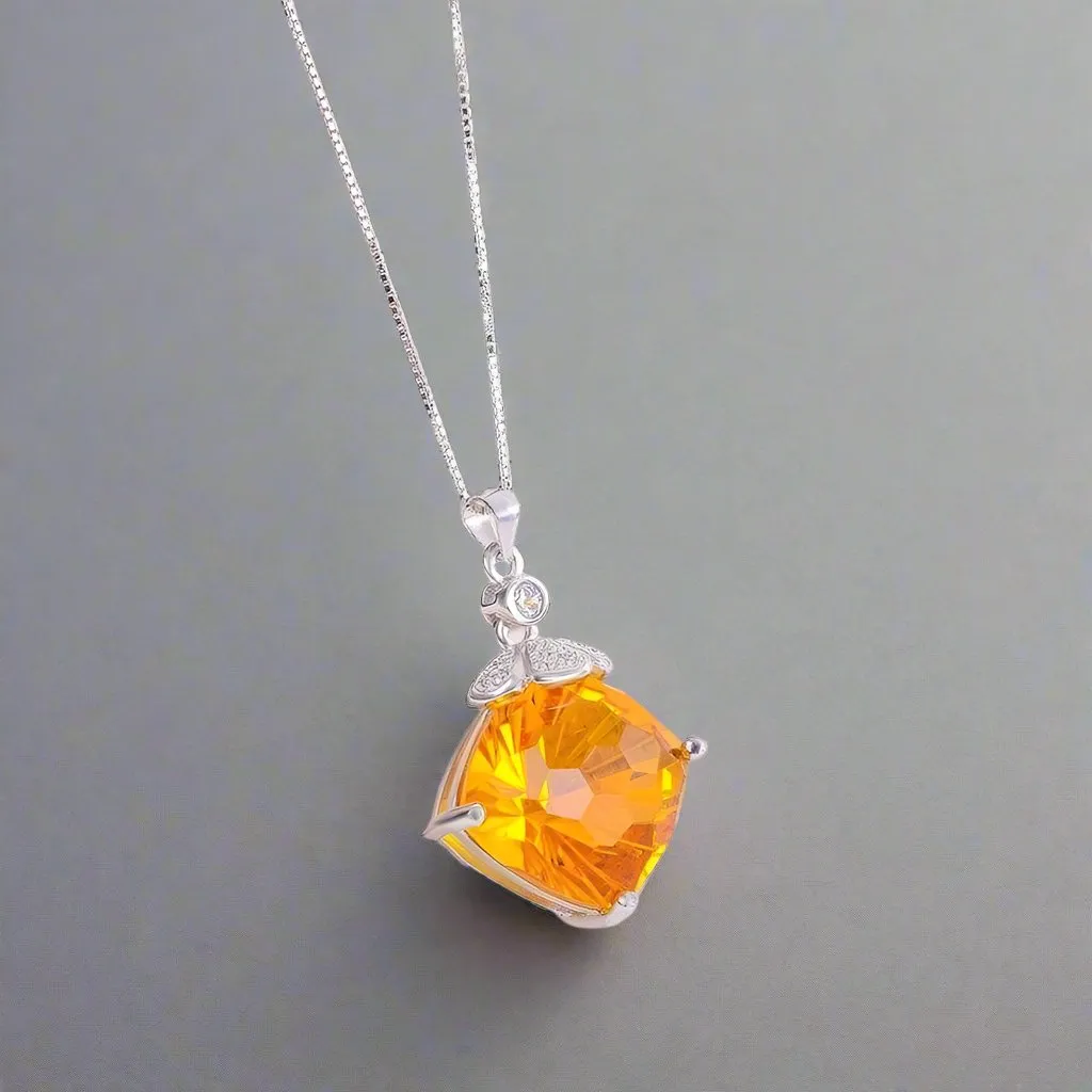 8.0 Ct Cushion Cut Citrine Necklace