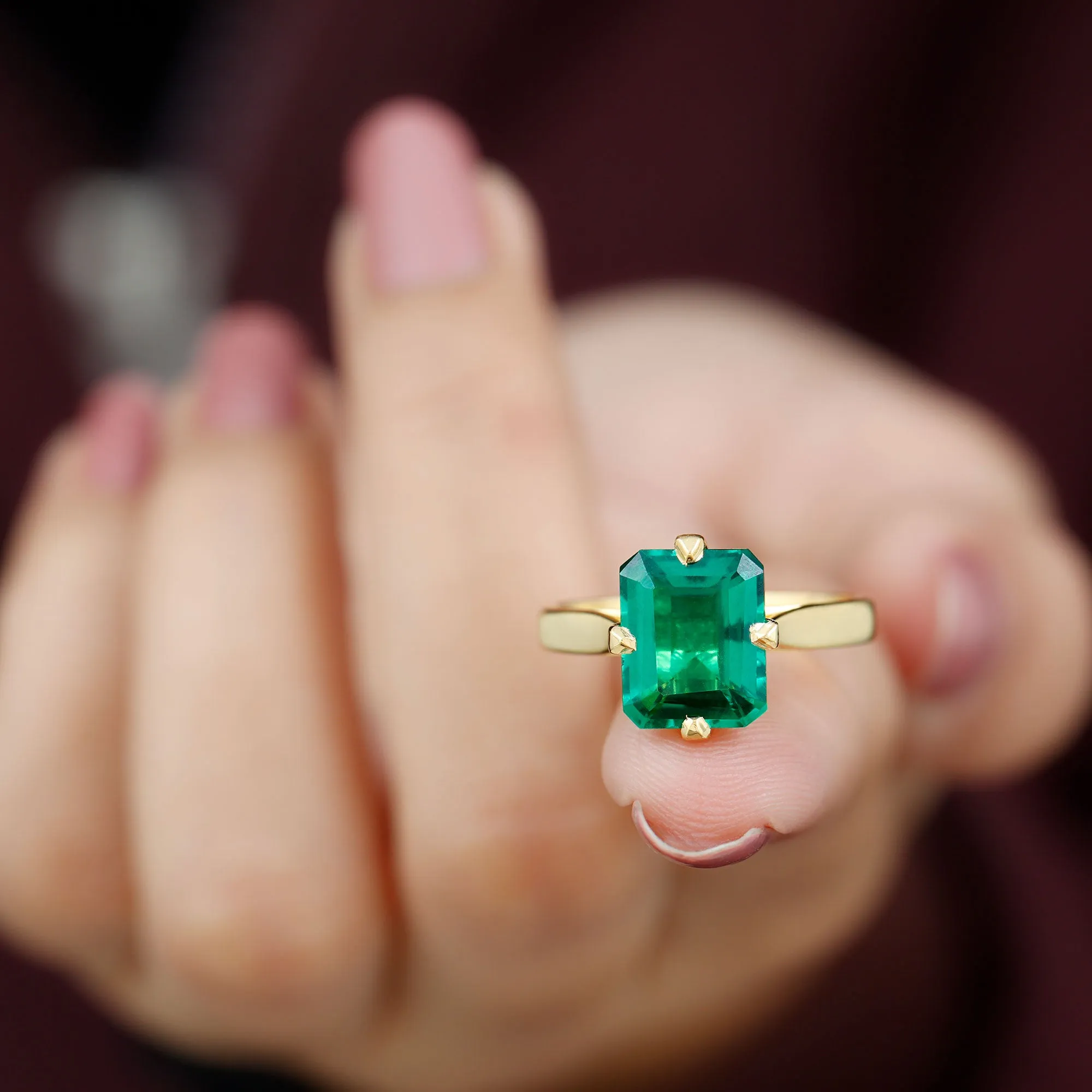 8X10 MM Octagon Lab Grown Emerald Solitaire Engagement Ring