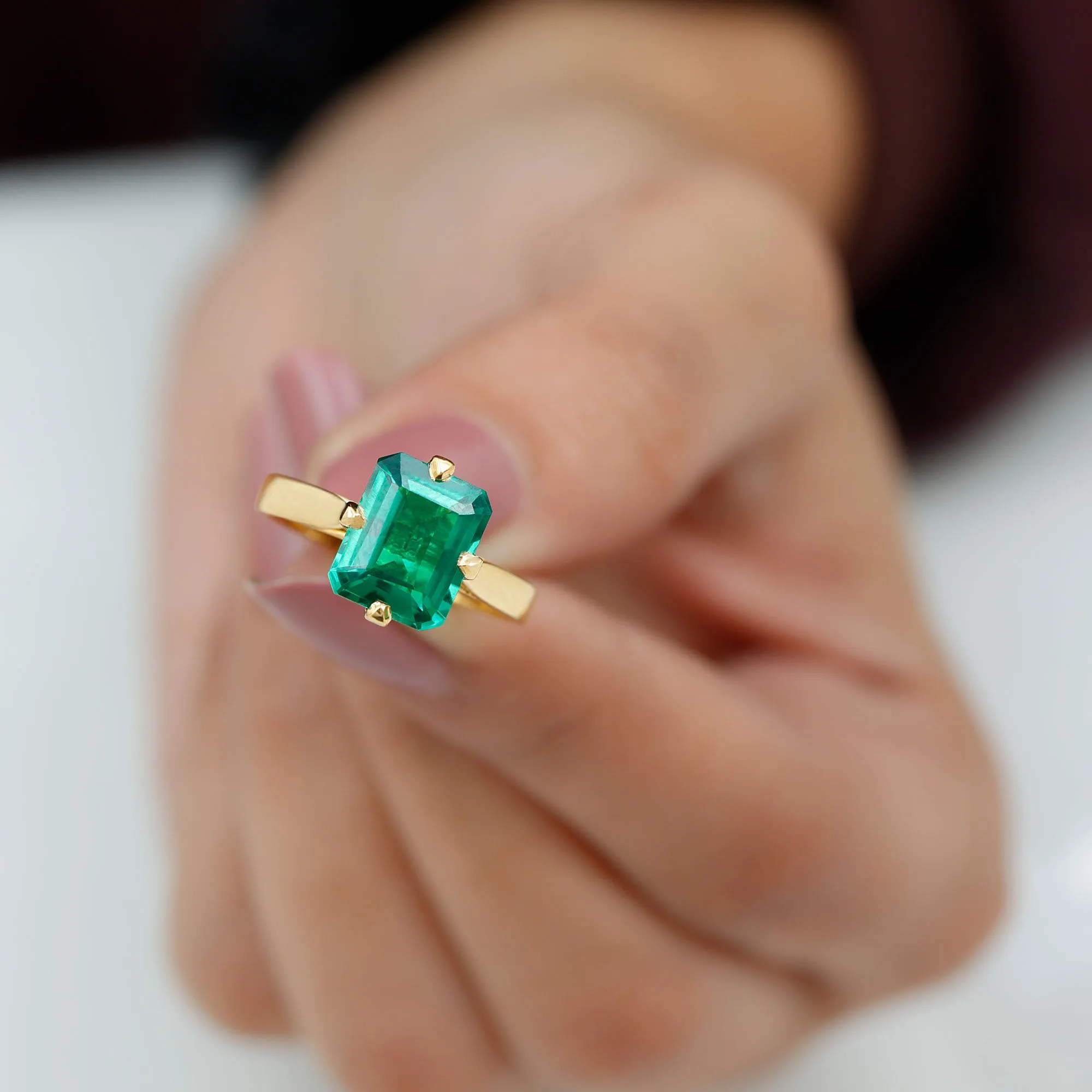 8X10 MM Octagon Lab Grown Emerald Solitaire Engagement Ring