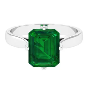 8X10 MM Octagon Lab Grown Emerald Solitaire Engagement Ring