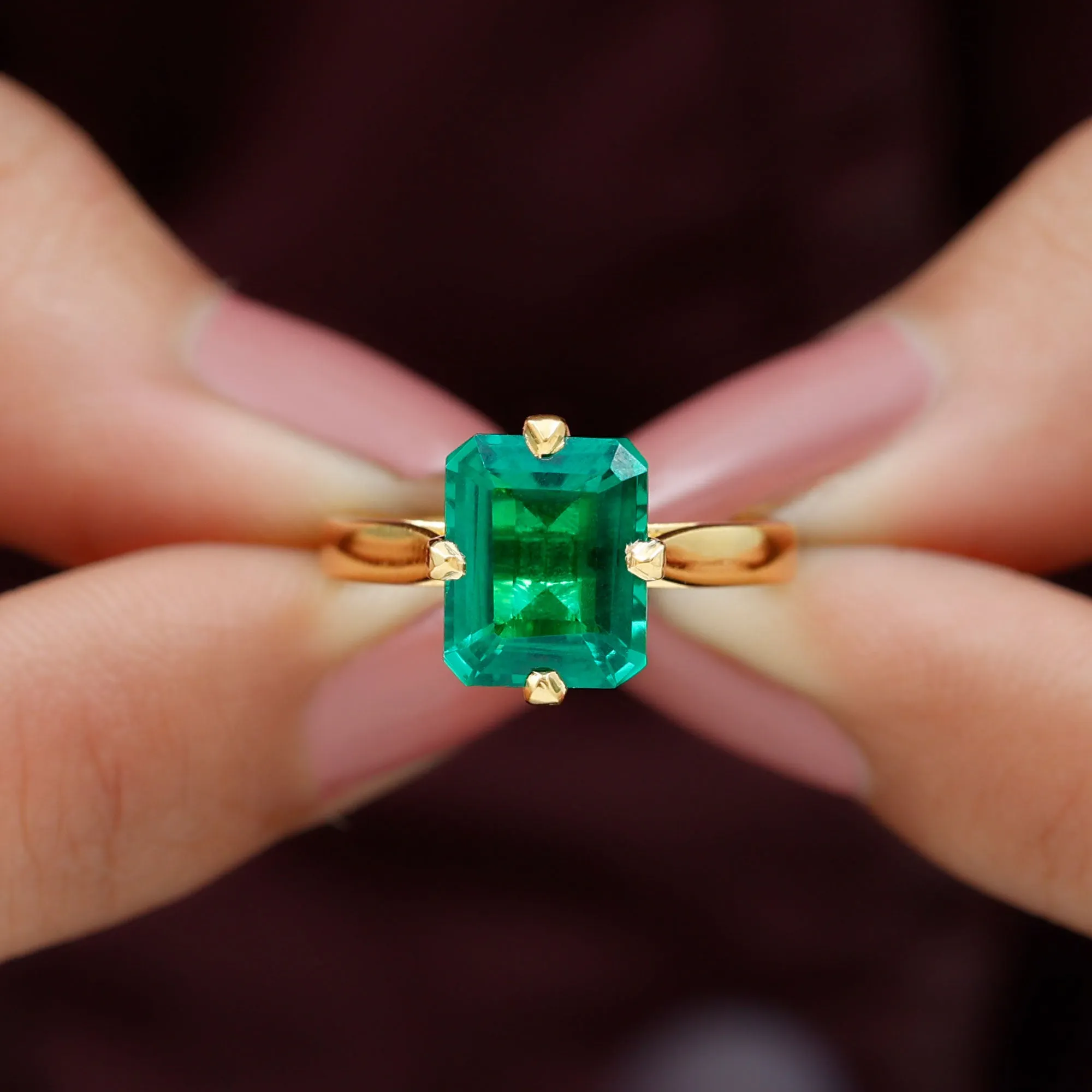 8X10 MM Octagon Lab Grown Emerald Solitaire Engagement Ring