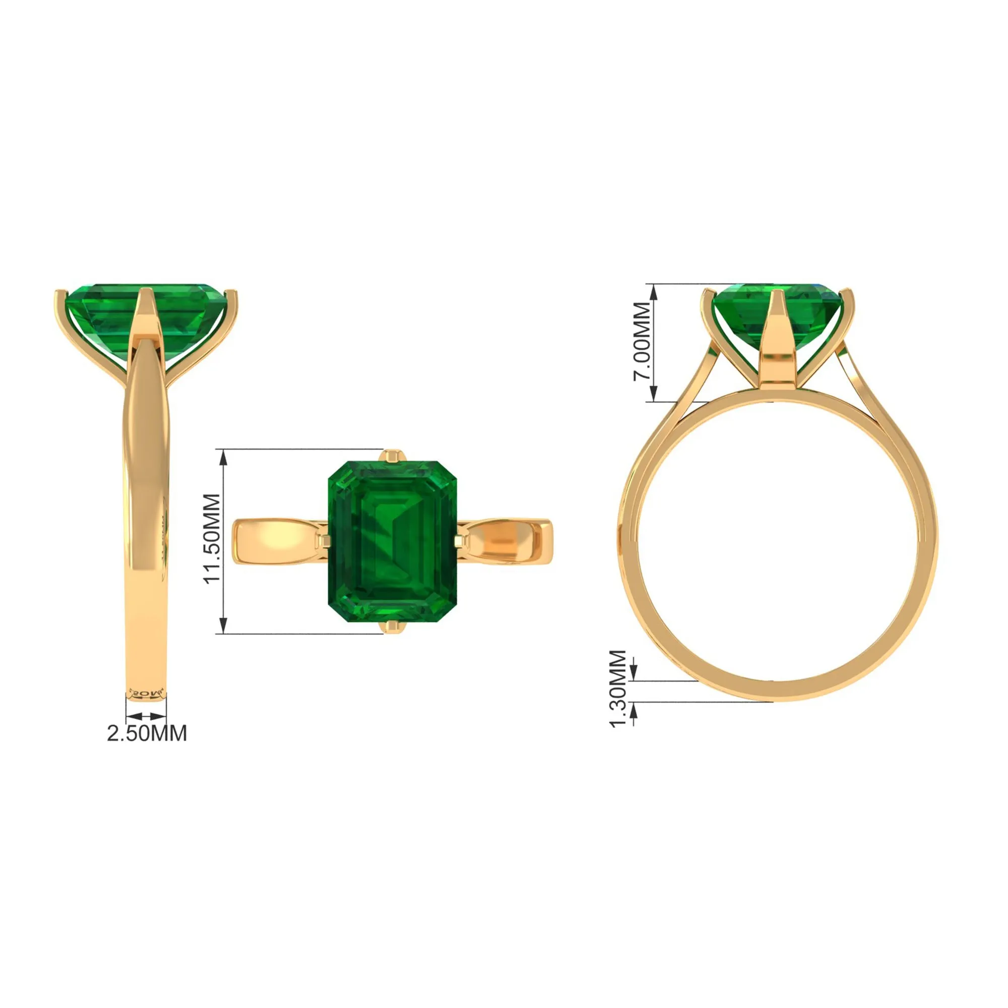 8X10 MM Octagon Lab Grown Emerald Solitaire Engagement Ring