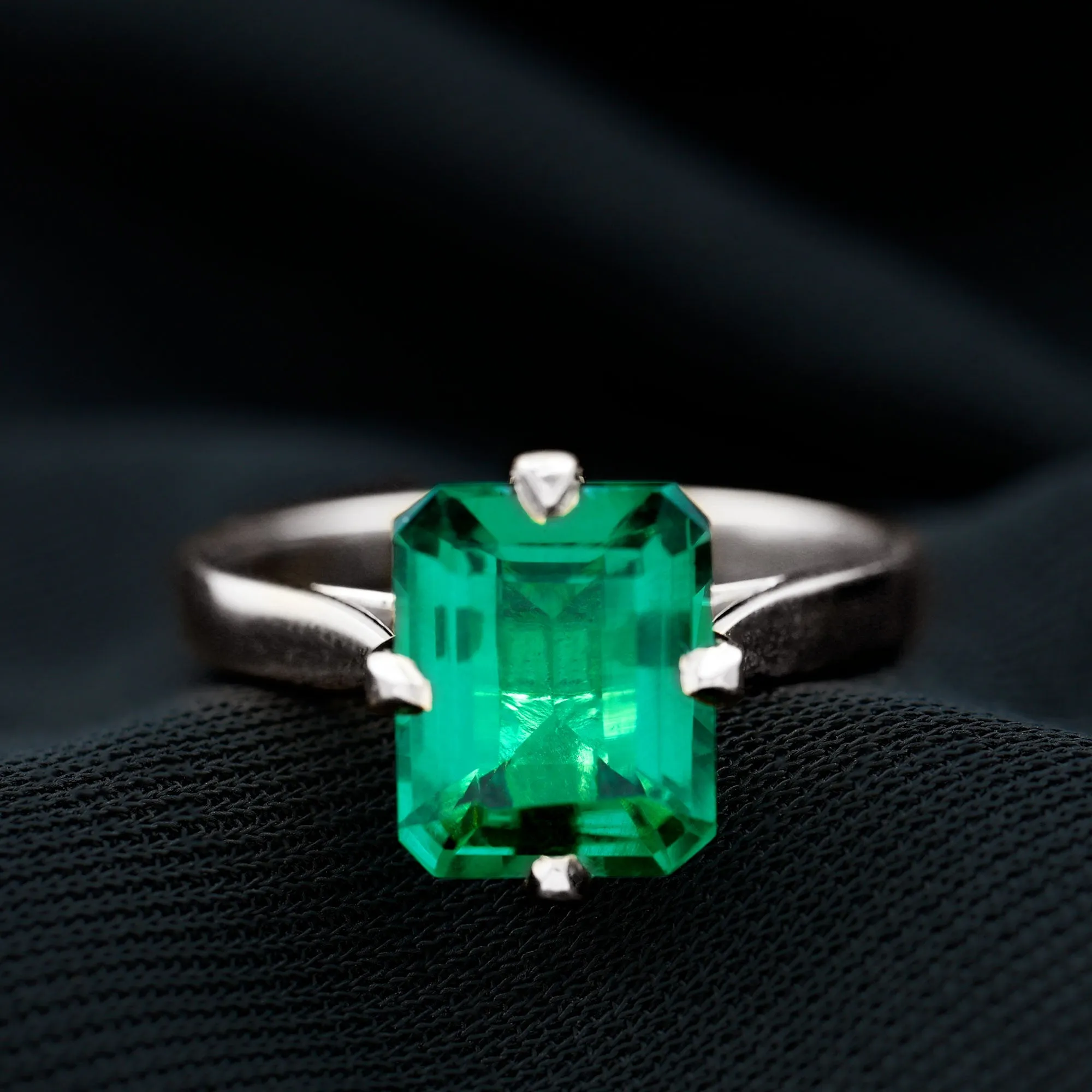 8X10 MM Octagon Lab Grown Emerald Solitaire Engagement Ring