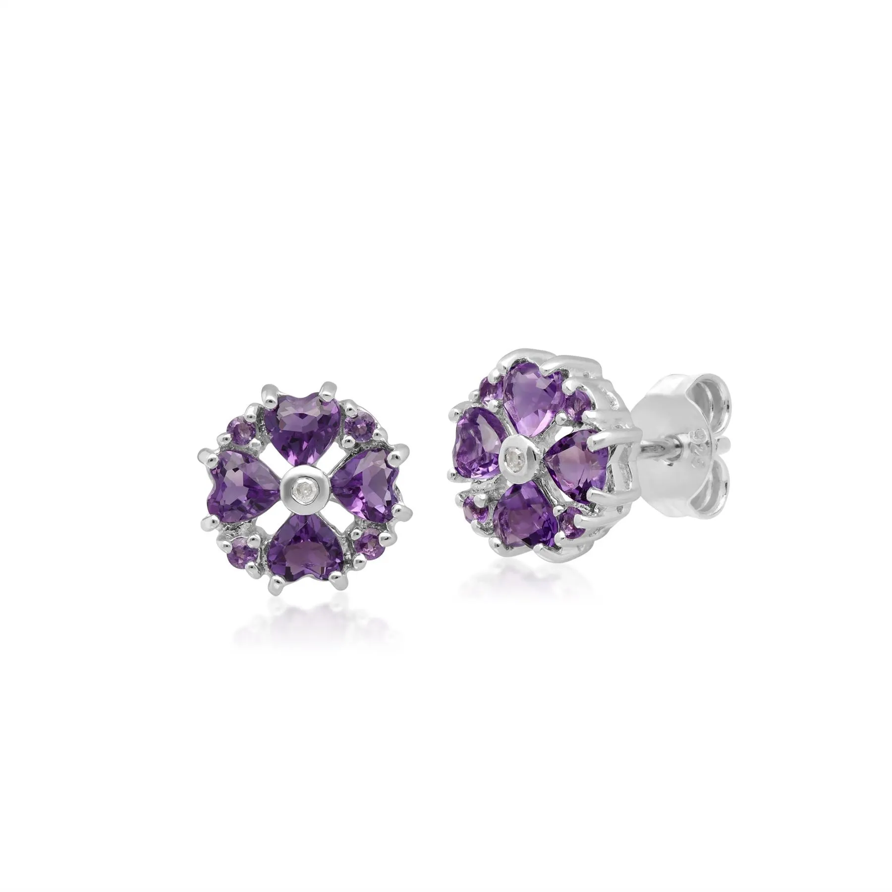 9 karat Weißes Gold Amethyst & Diamant Ohrstecker Ohrringe