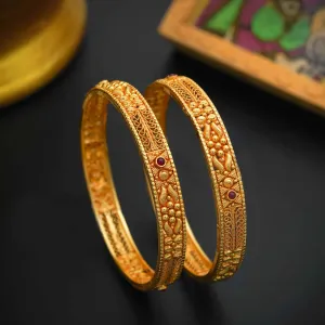 92.5 Silver Floral Bangle With Gold Polish