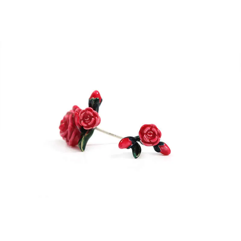 925 Silver Hand-Painted Thorn Rose Earrings