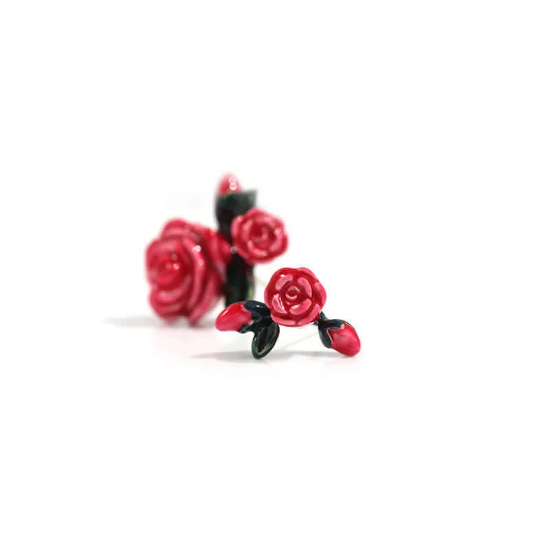 925 Silver Hand-Painted Thorn Rose Earrings