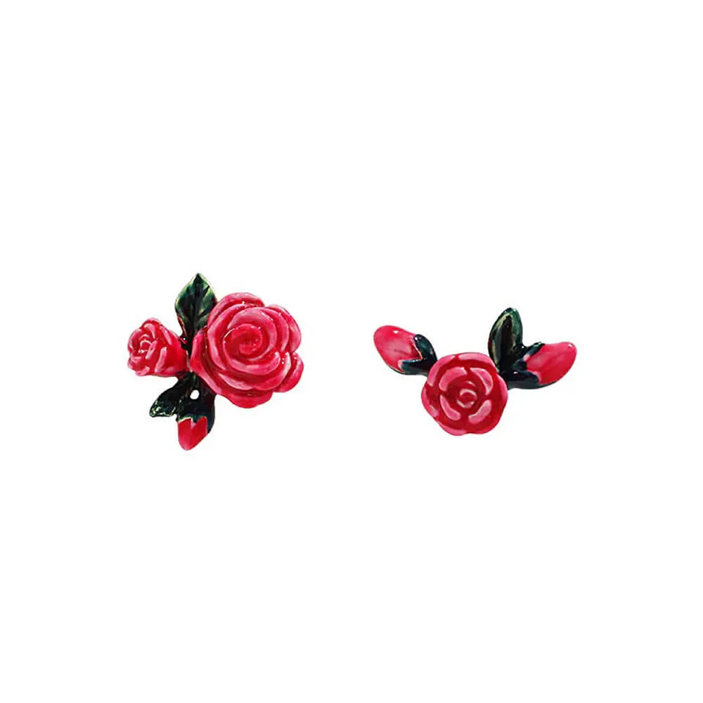 925 Silver Hand-Painted Thorn Rose Earrings