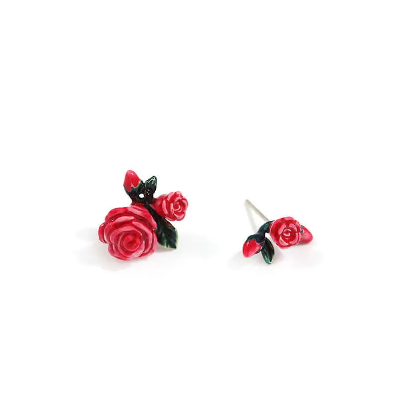 925 Silver Hand-Painted Thorn Rose Earrings