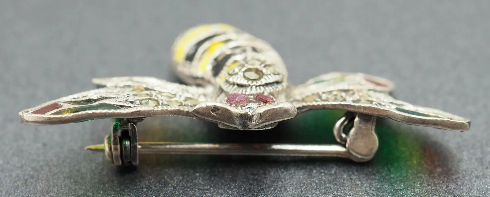 925 Sterling Silver Ruby, Marcasite & Enamel Bumble Bee Brooch