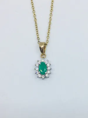 9ct Yellow Gold 0.10ct Diamond & Emerald Necklace  P160