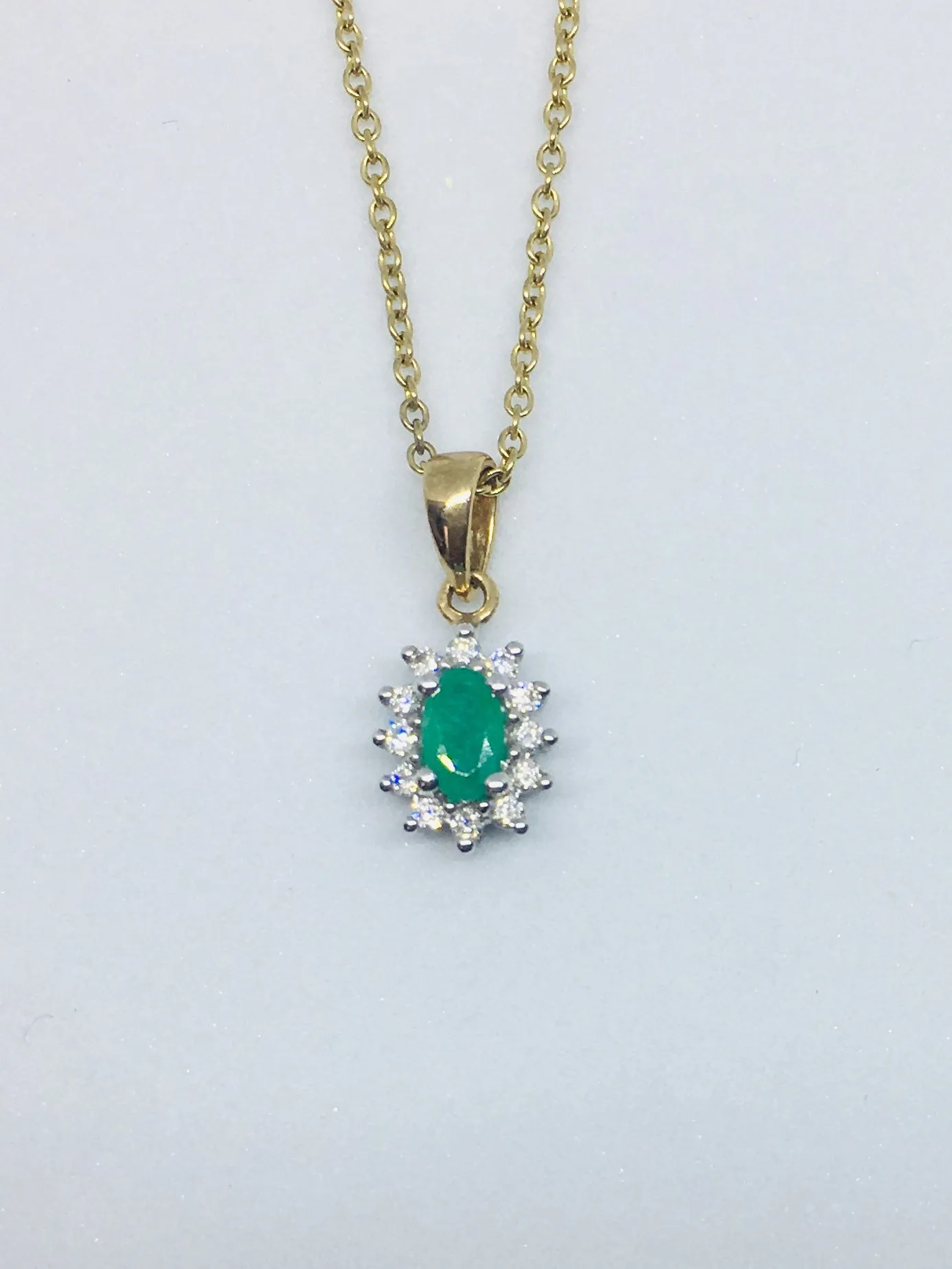 9ct Yellow Gold 0.10ct Diamond & Emerald Necklace  P160