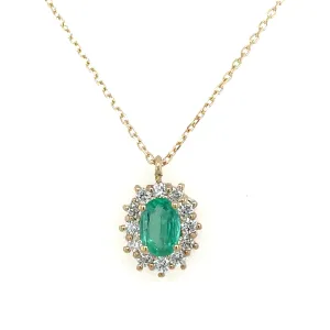 9ct Yellow Gold Earth Grown Oval Emerald & Diamond Cluster Pendant