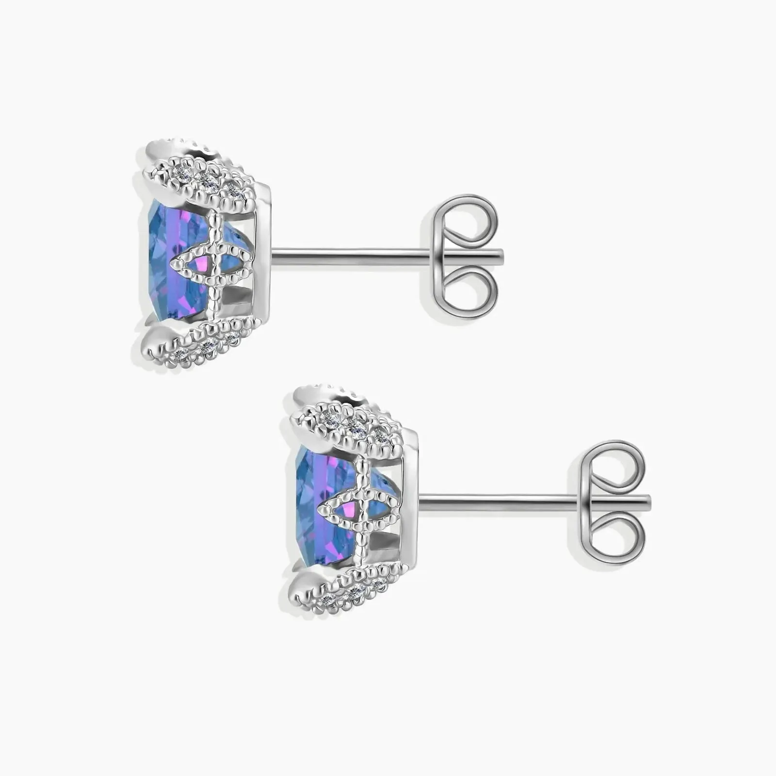 Alexandrite Princess Cut Stud Earrings - Sterling Silver | Irosk ® | June Birthstone