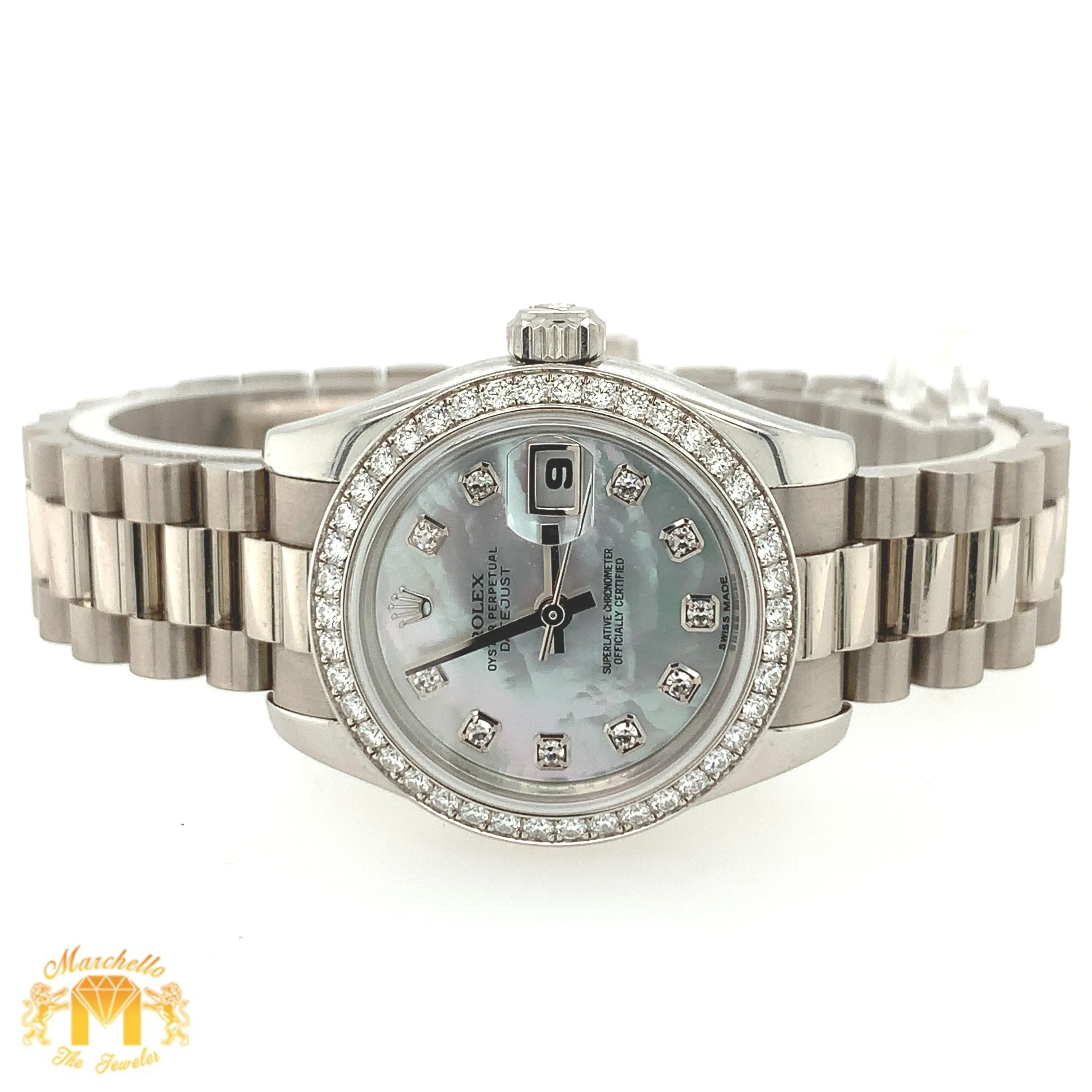 All Factory Platinum and Diamond 26mm Ladies’ Rolex Datejust Watch (papers, grey diamond dial)