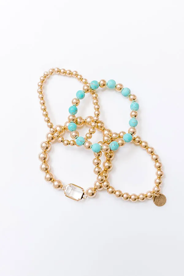 All The Glam Stretch Bracelet Set in Turquoise