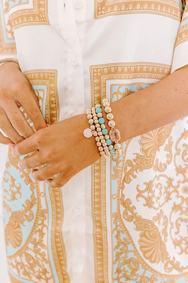 All The Glam Stretch Bracelet Set in Turquoise