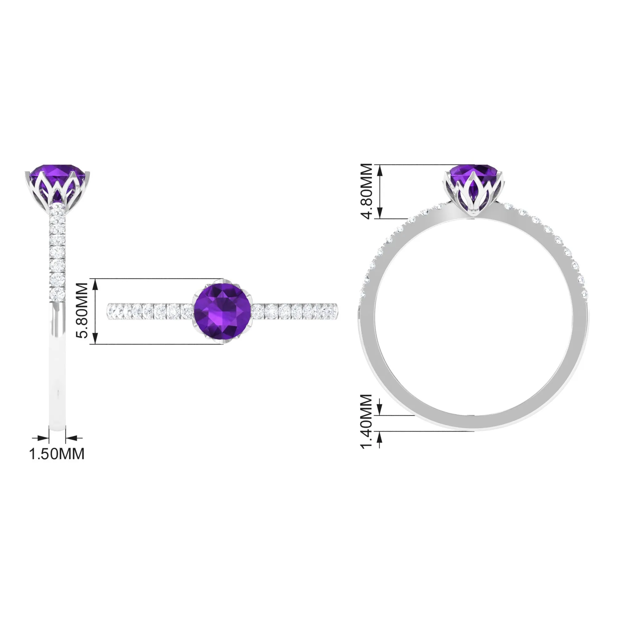 Amethyst and Diamond Solitaire Promise Ring