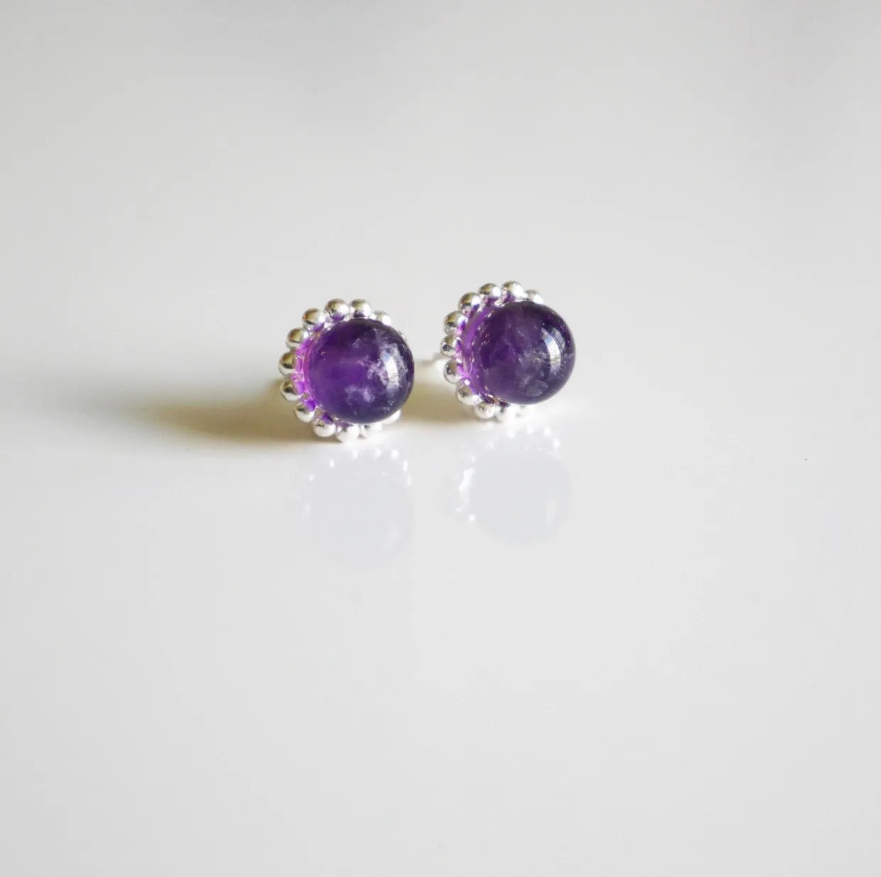 Amethyst Gemstone Cabochon Candy Gemstone .925 Sterling Silver Earrings