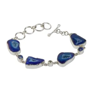 An Exquisite Blue Agate Sterling Silver Bracelet accented with Iolite and White Crystal