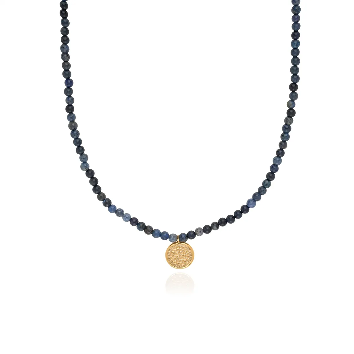 Anna Beck Medium Pendant Dumortierite Beaded Necklace - Gold Plated