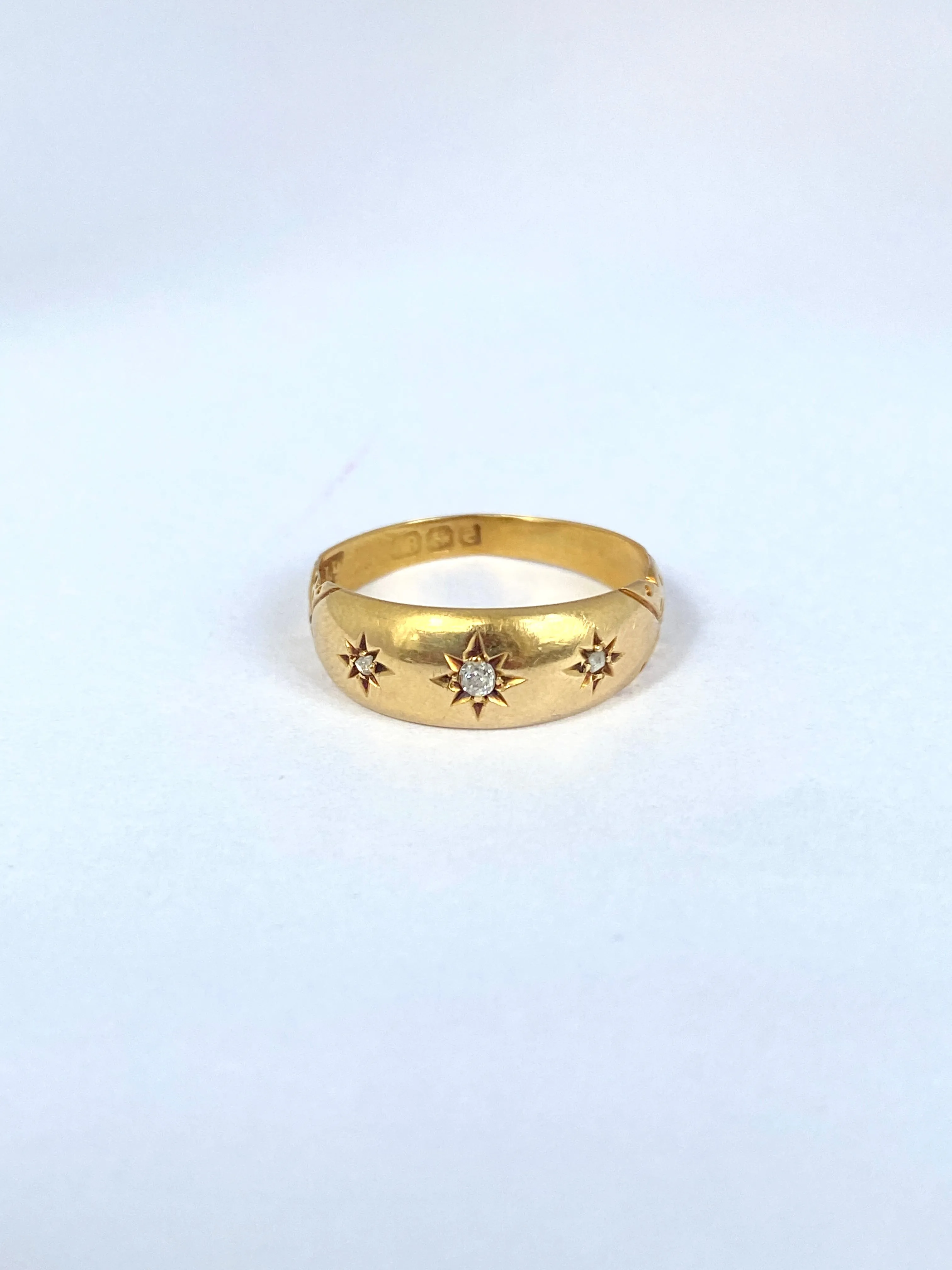 Antique, 18ct Gold, Old Cut Diamond, 3 Star, Gypsy Ring, Hallmarked Birmingham, 1904