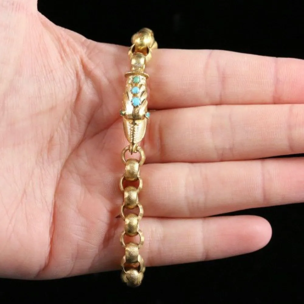 Antique Georgian Snake Bracelet 18Ct Gold Turquoise Head