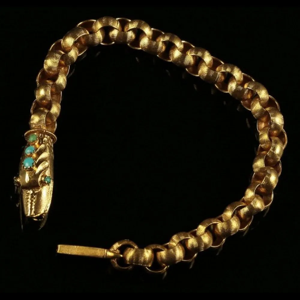 Antique Georgian Snake Bracelet 18Ct Gold Turquoise Head