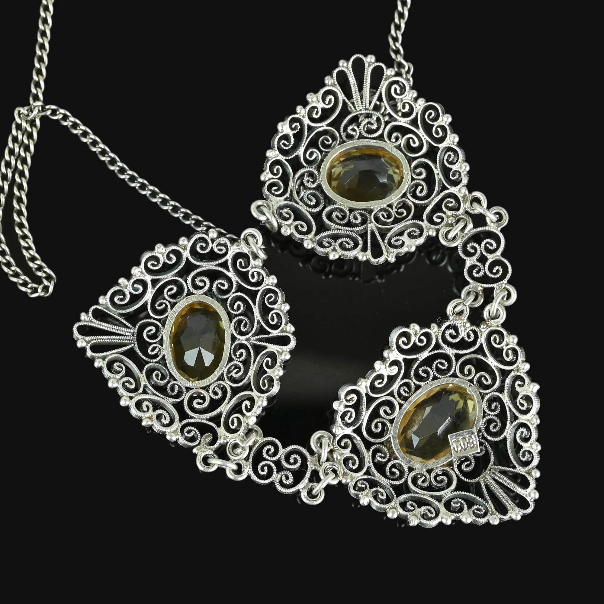 Antique Silver Filigree 10 CTW Citrine Necklace