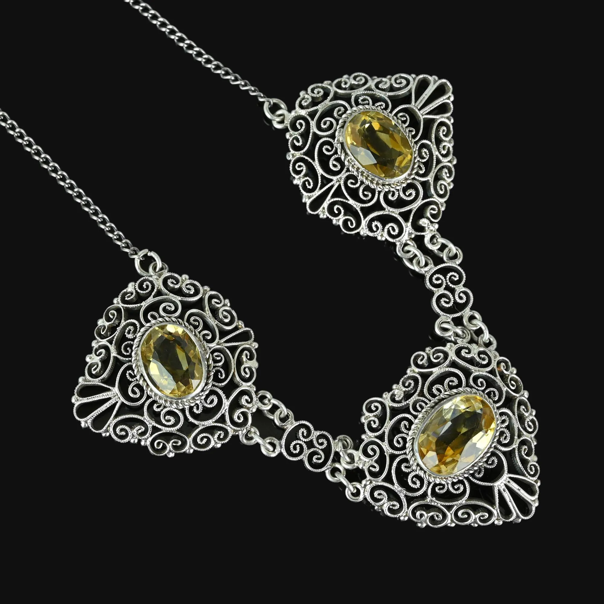 Antique Silver Filigree 10 CTW Citrine Necklace