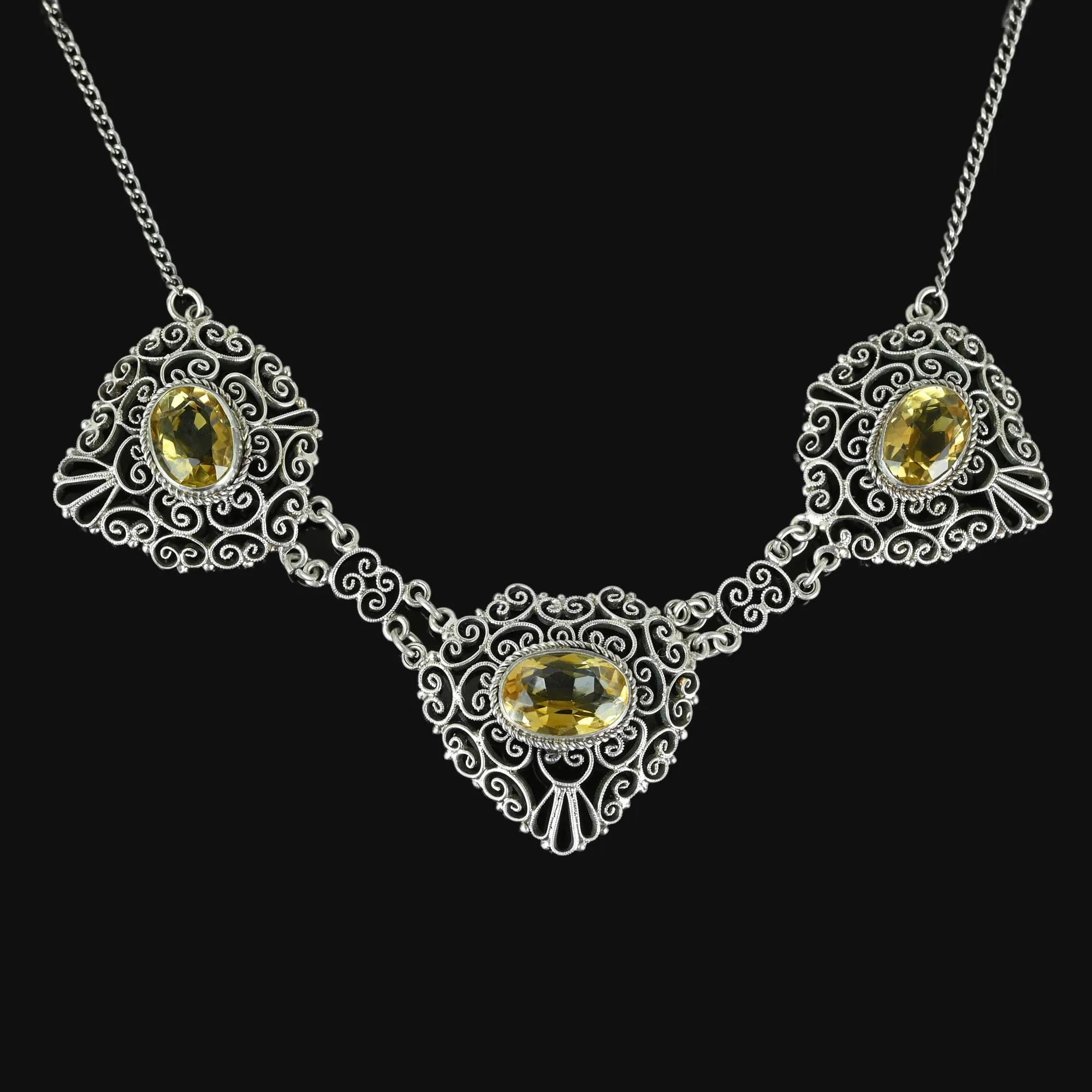 Antique Silver Filigree 10 CTW Citrine Necklace