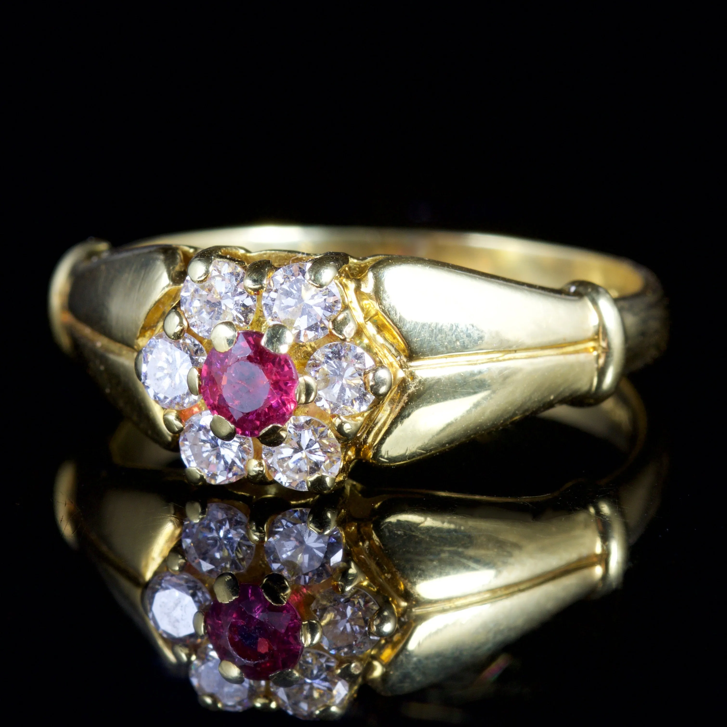 Antique Victorian Ruby Diamond Ring 18Ct Gold Circa 1880