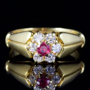 Antique Victorian Ruby Diamond Ring 18Ct Gold Circa 1880