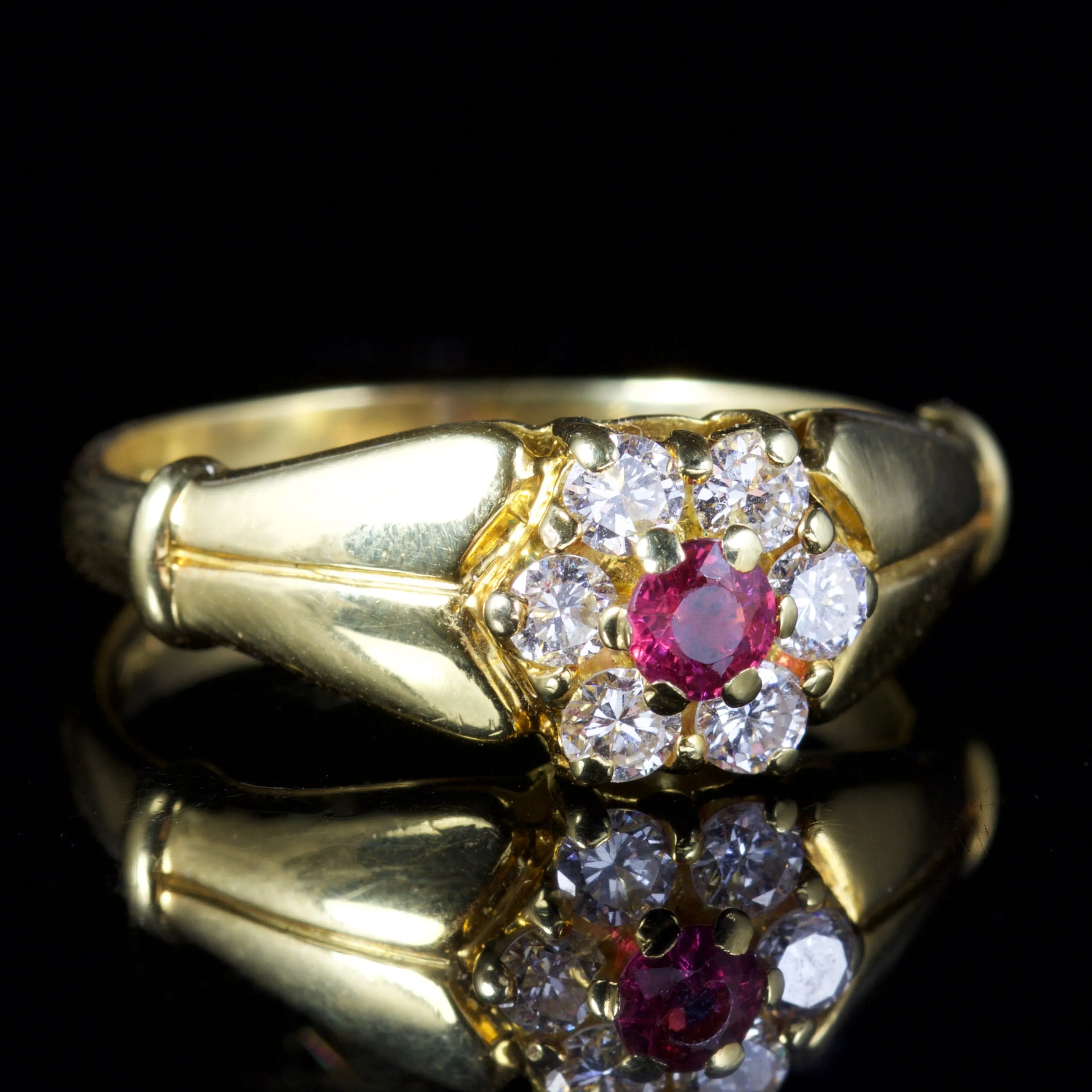 Antique Victorian Ruby Diamond Ring 18Ct Gold Circa 1880