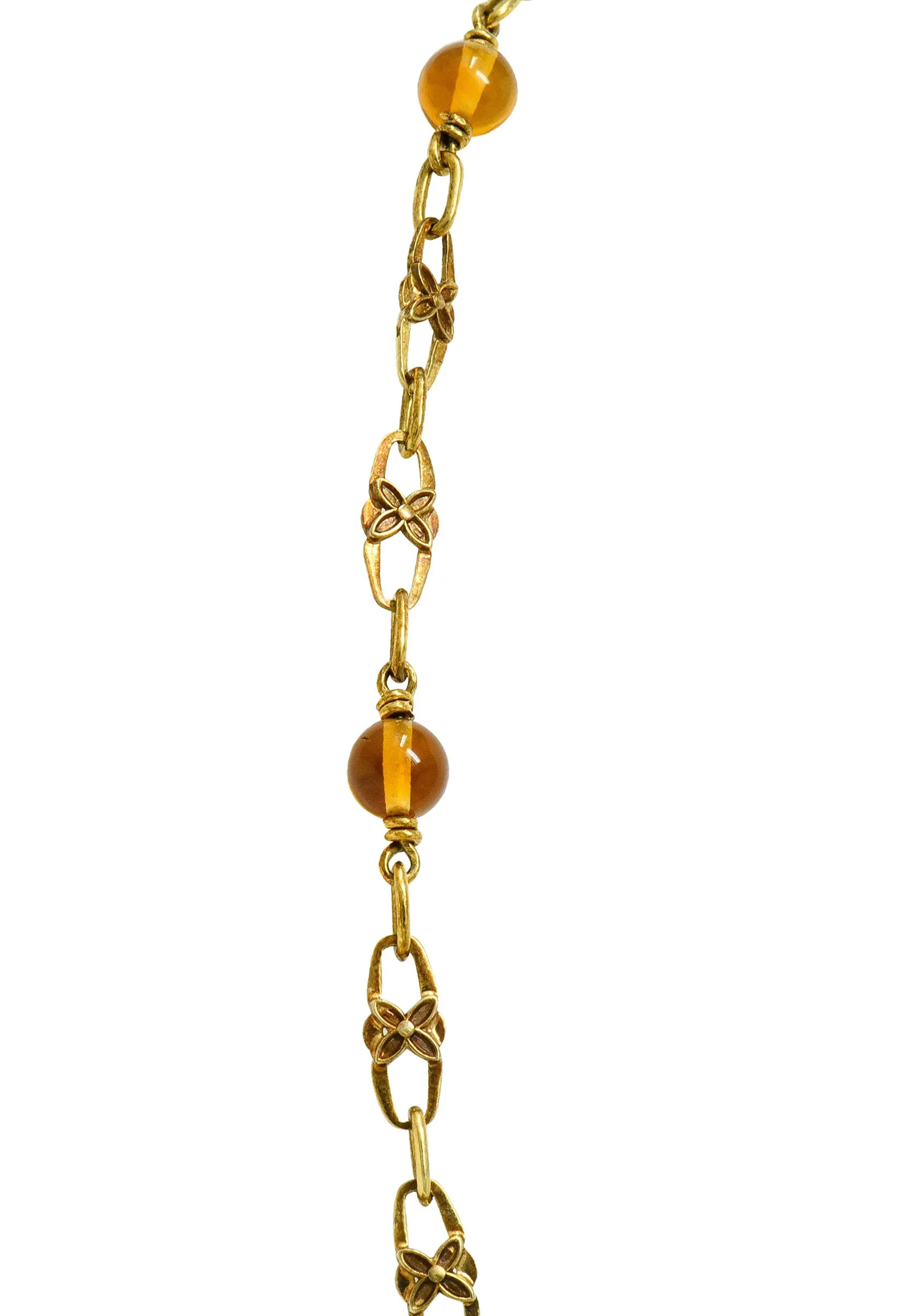 Art Nouveau Citrine 14 Karat Gold Floral Drop Necklace